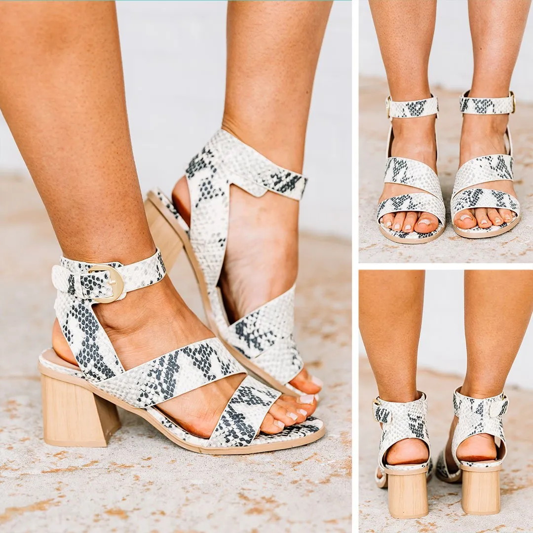 After Hours Gray Snake Heels
