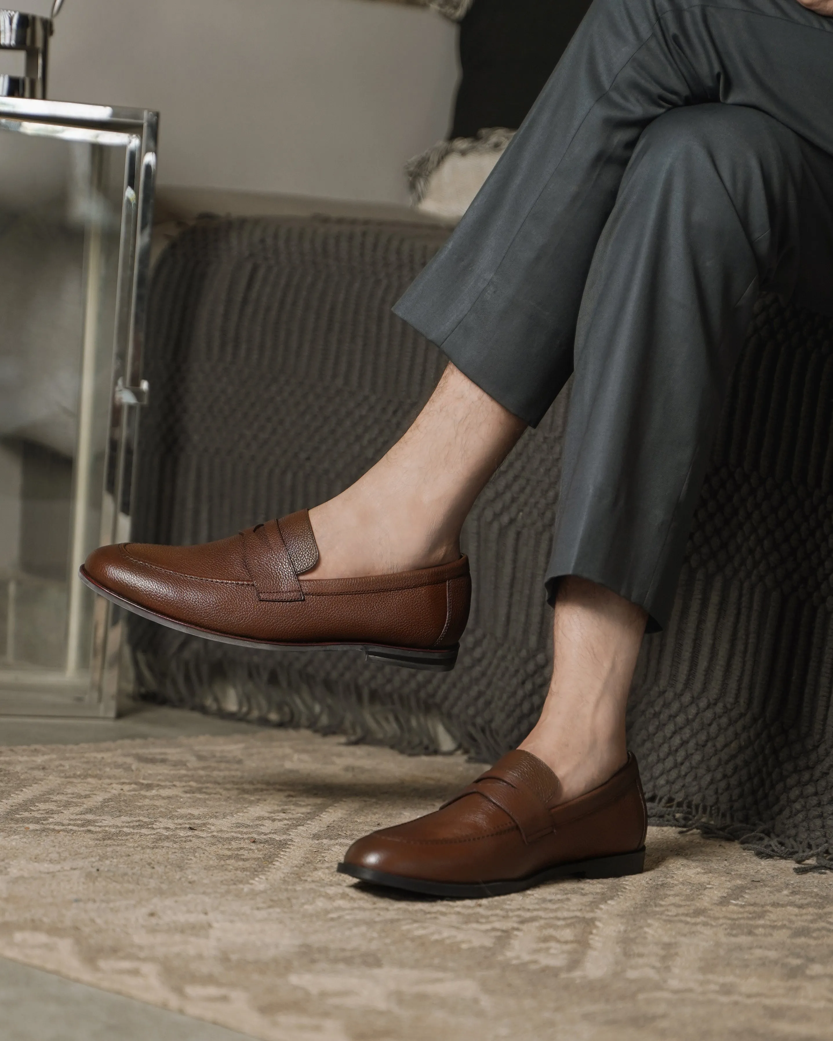 Barq - Men's Brown Pebble Grain Leather Loafer