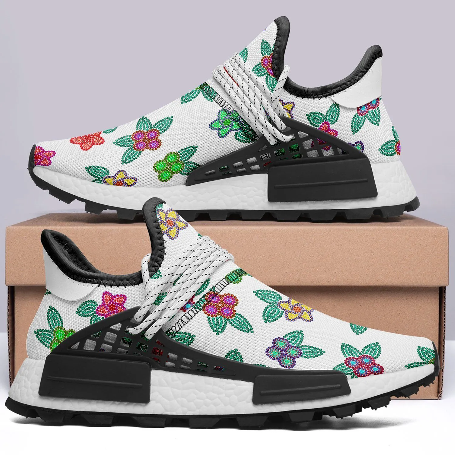 Berry Flowers White Okaki Sneakers
