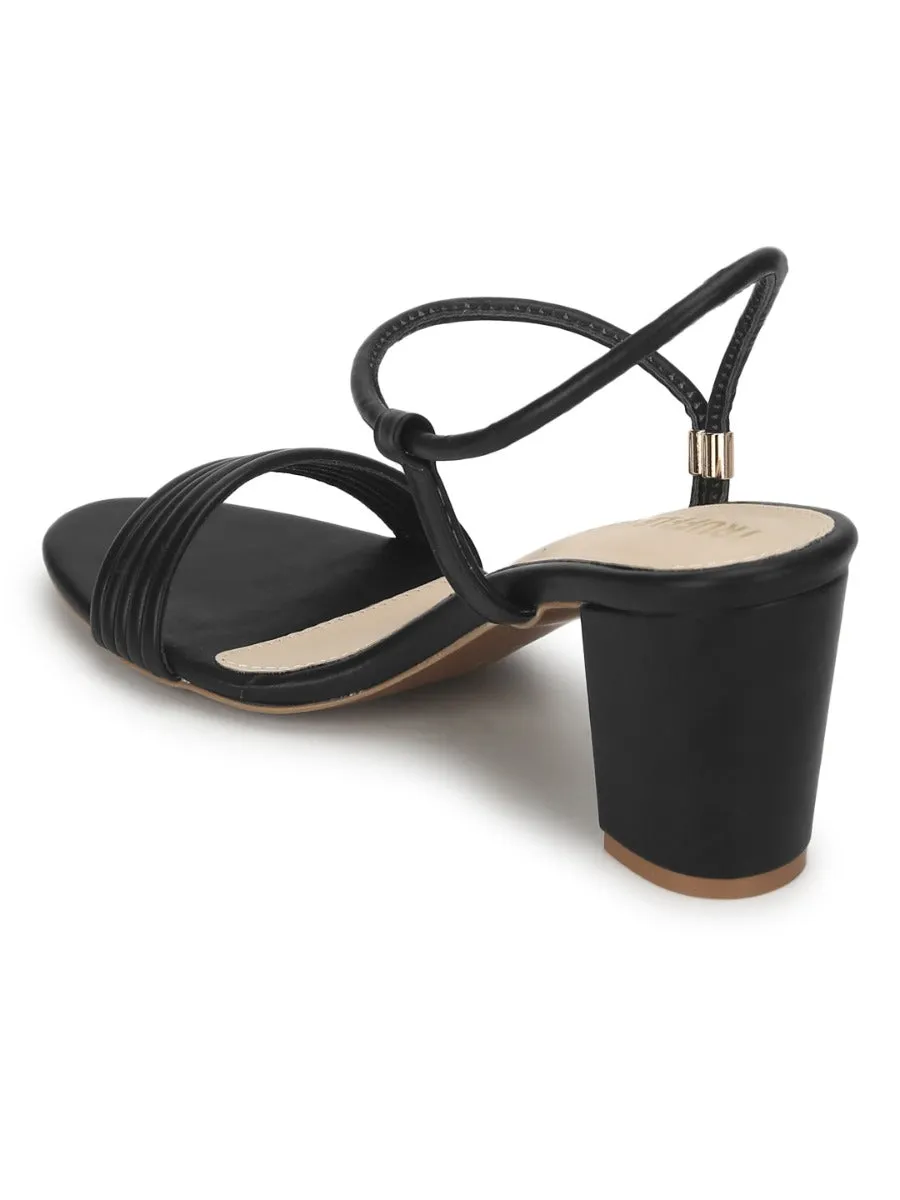 Black PU Sandals With Slip On Straps