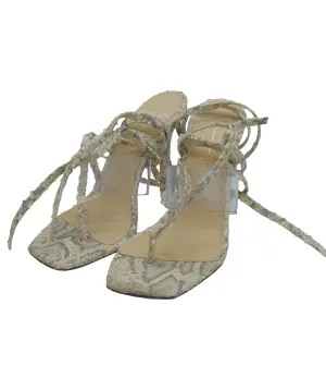 Black Suede Studio Grey/Transparent PVC and Python Embossed Leather Ankle Wrap Sandals Size 38 RJC3869