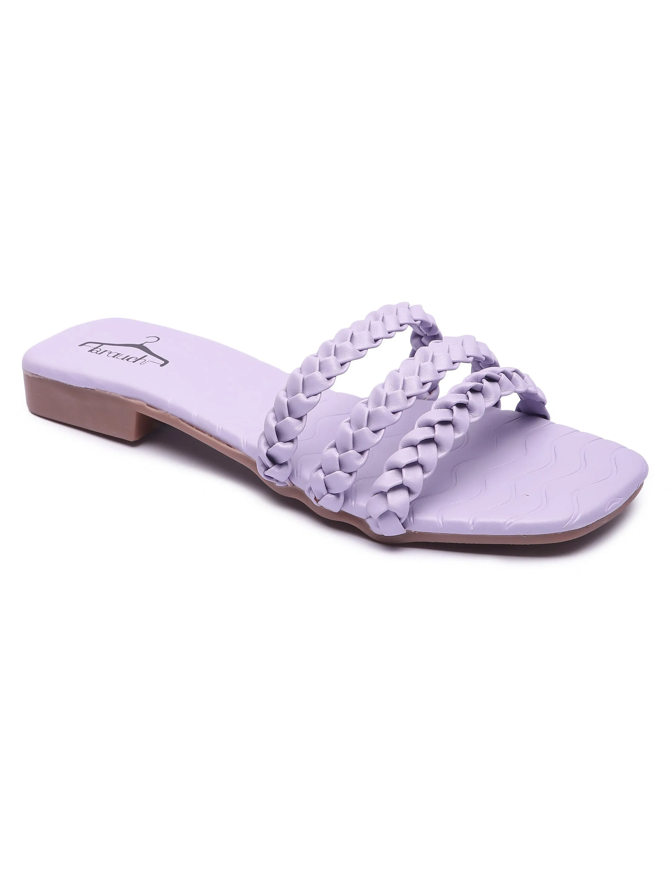Brauch Lavender Braided Multistrap Patterned Flats
