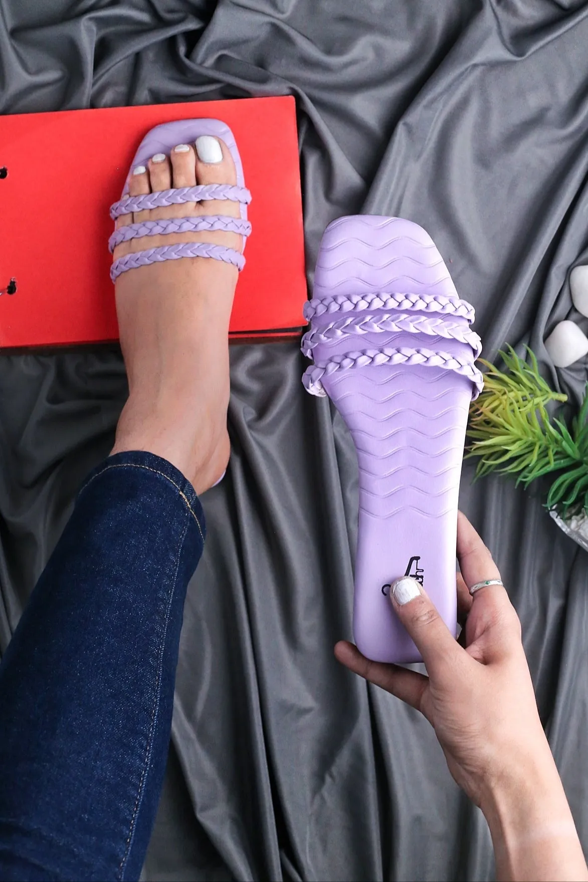Brauch Lavender Braided Multistrap Patterned Flats