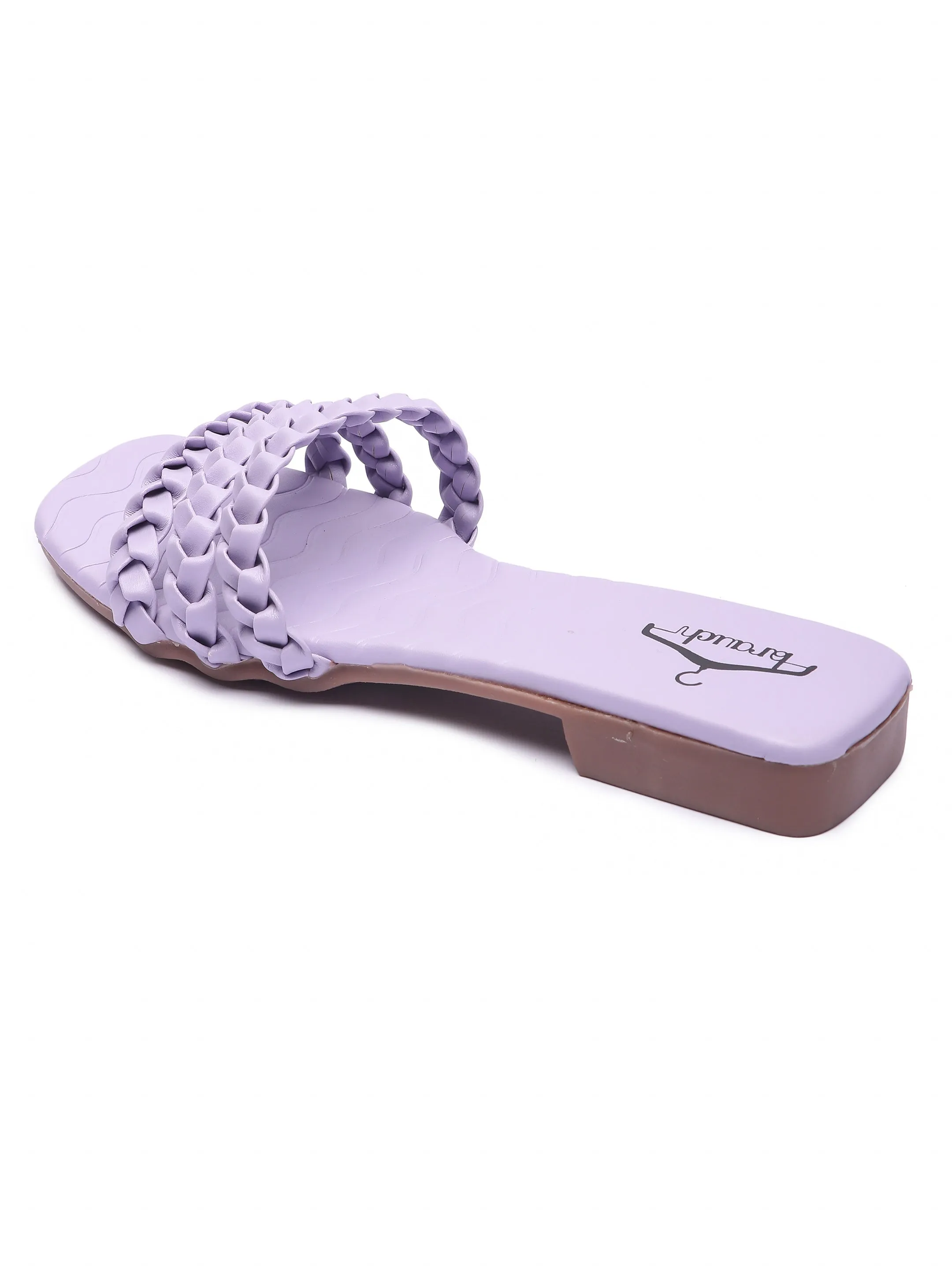Brauch Lavender Braided Multistrap Patterned Flats