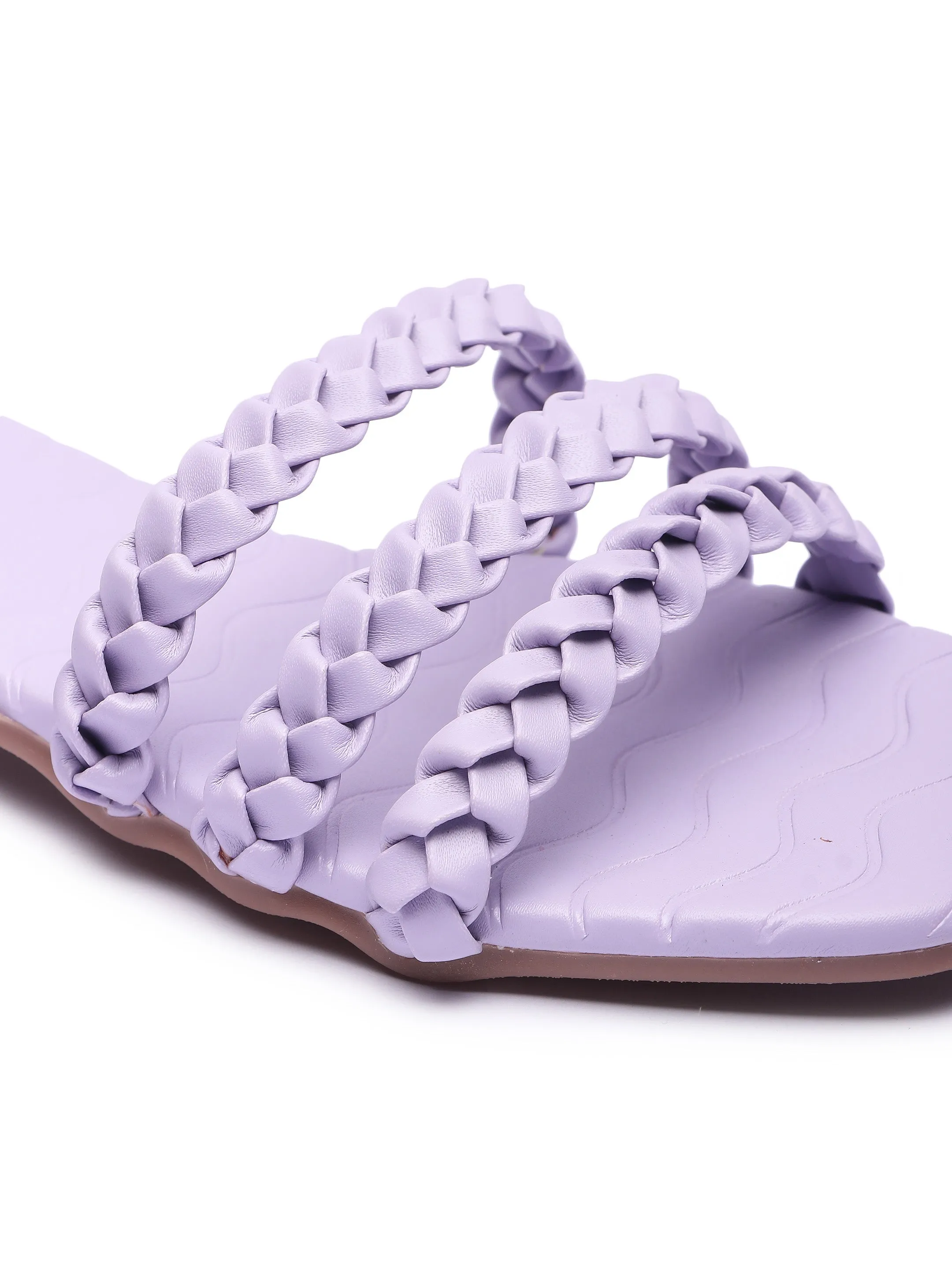 Brauch Lavender Braided Multistrap Patterned Flats