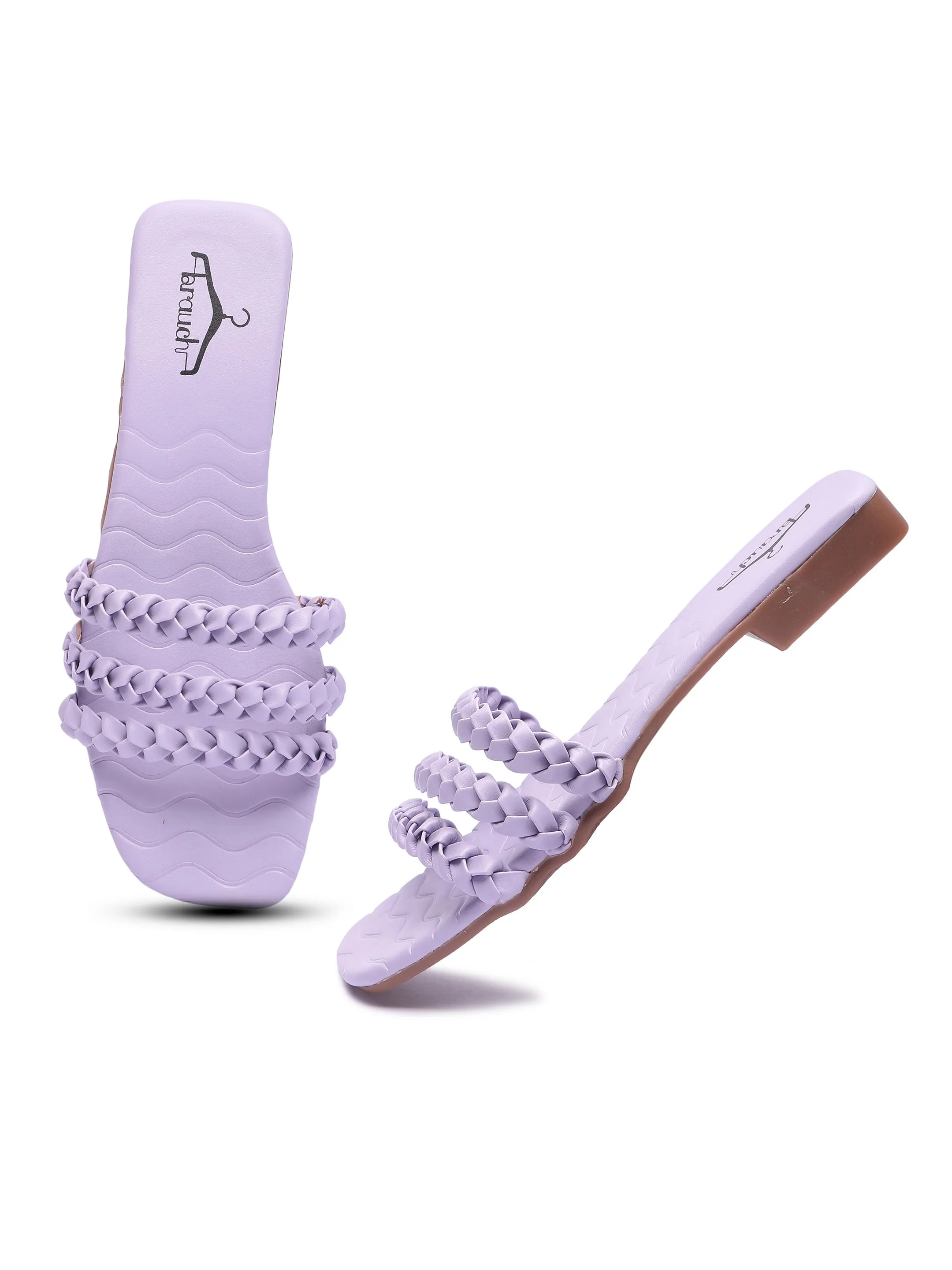 Brauch Lavender Braided Multistrap Patterned Flats