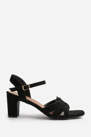 CALLIE LOW BLOCK HEEL WITH BRAIDED DETAIL IN BLACK SUEDE