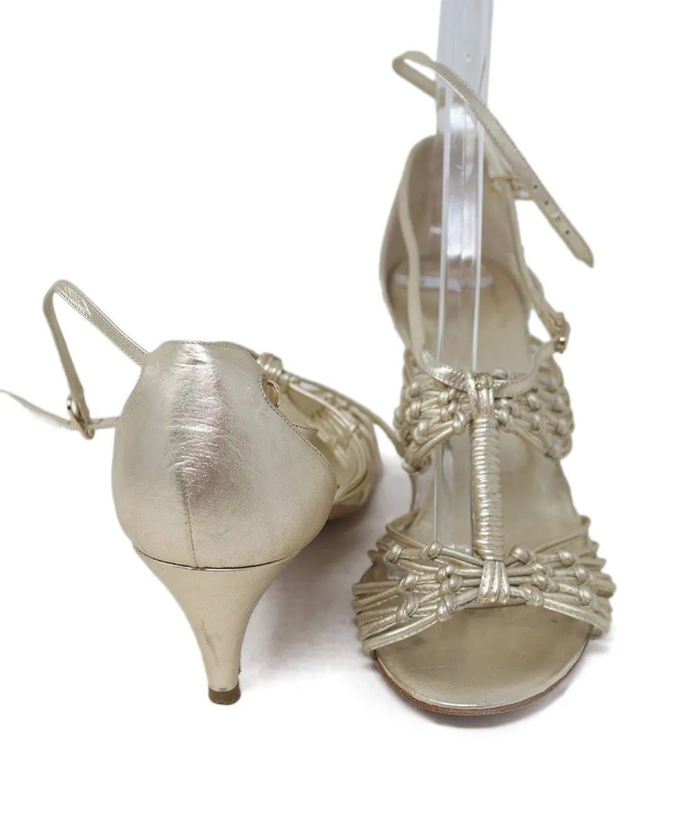 Chanel Metallic Gold Leather Sandals sz 39.5