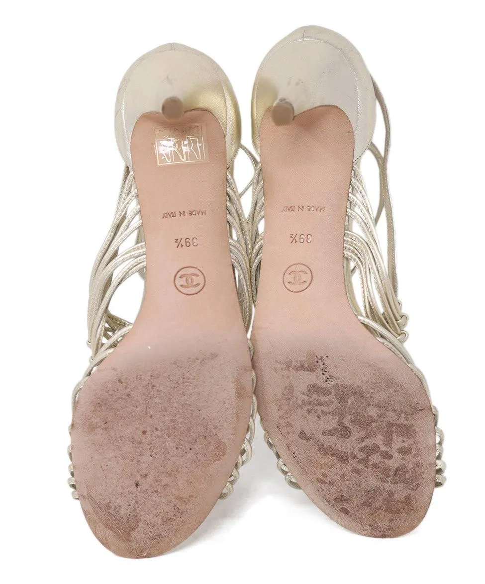 Chanel Metallic Gold Leather Sandals sz 39.5