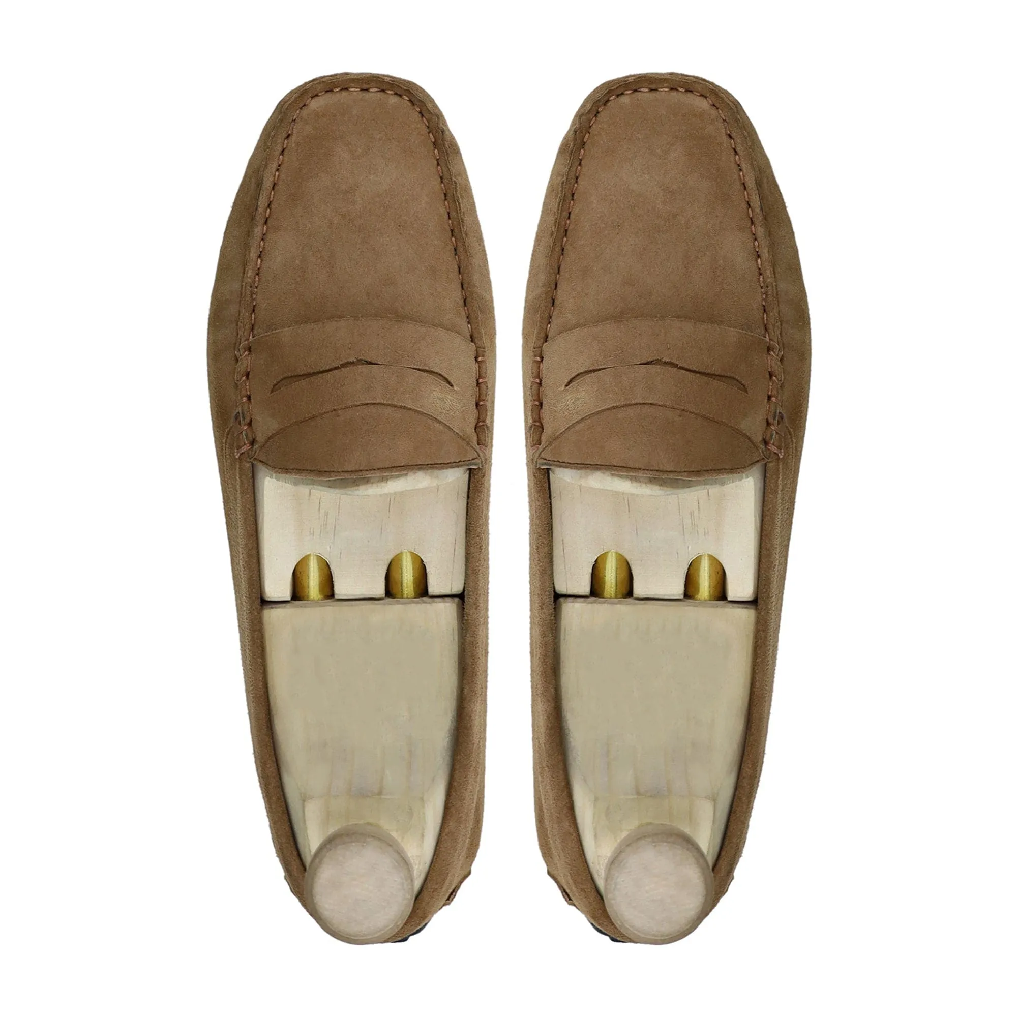 Handmade Custom Camel Suede Leather Driver Mens Loafers
