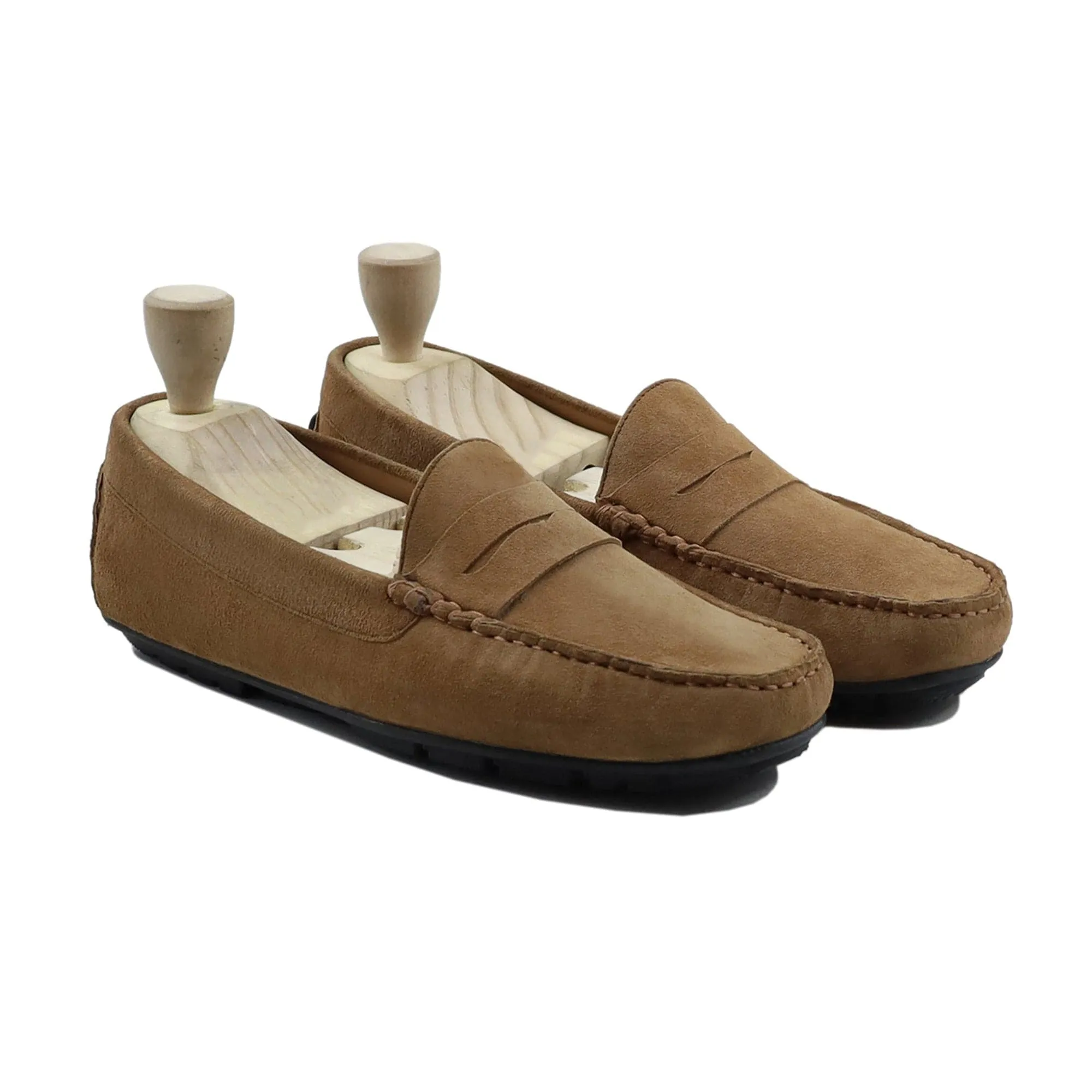 Handmade Custom Camel Suede Leather Driver Mens Loafers