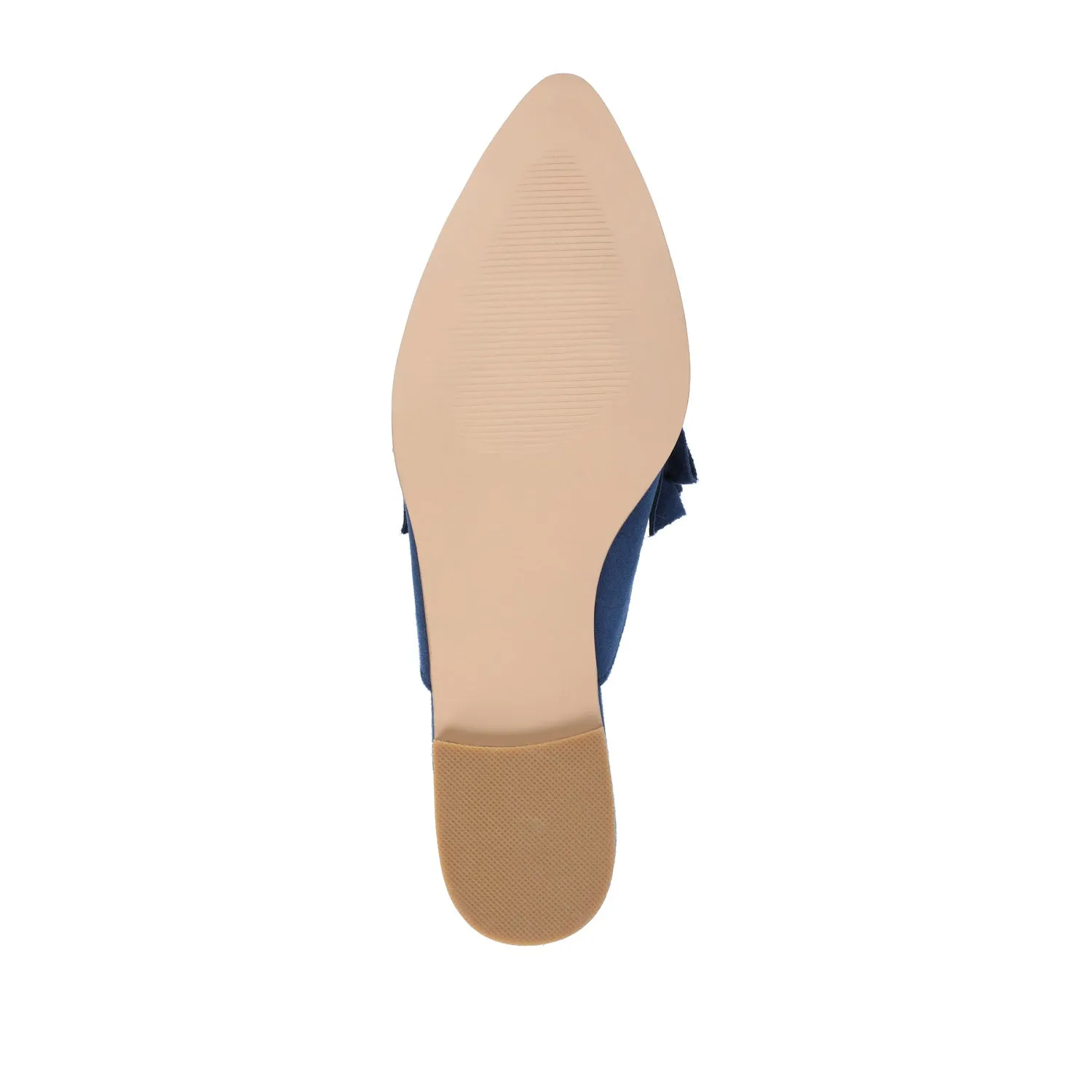 KESSIE RUFFLED MULE FLATS IN FAUX SUEDE