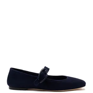 Larroude Verona Ballet Flat In Navy Suede