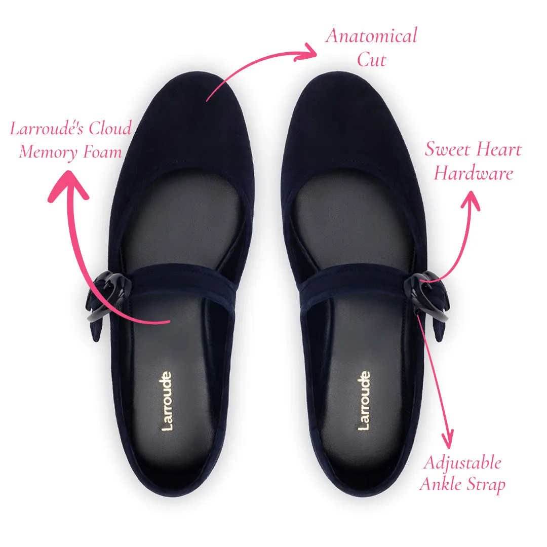 Larroude Verona Ballet Flat In Navy Suede