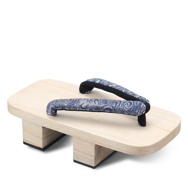 Men White Two Teeth Geta Wooden Sandals 【Blue Whirlwind】