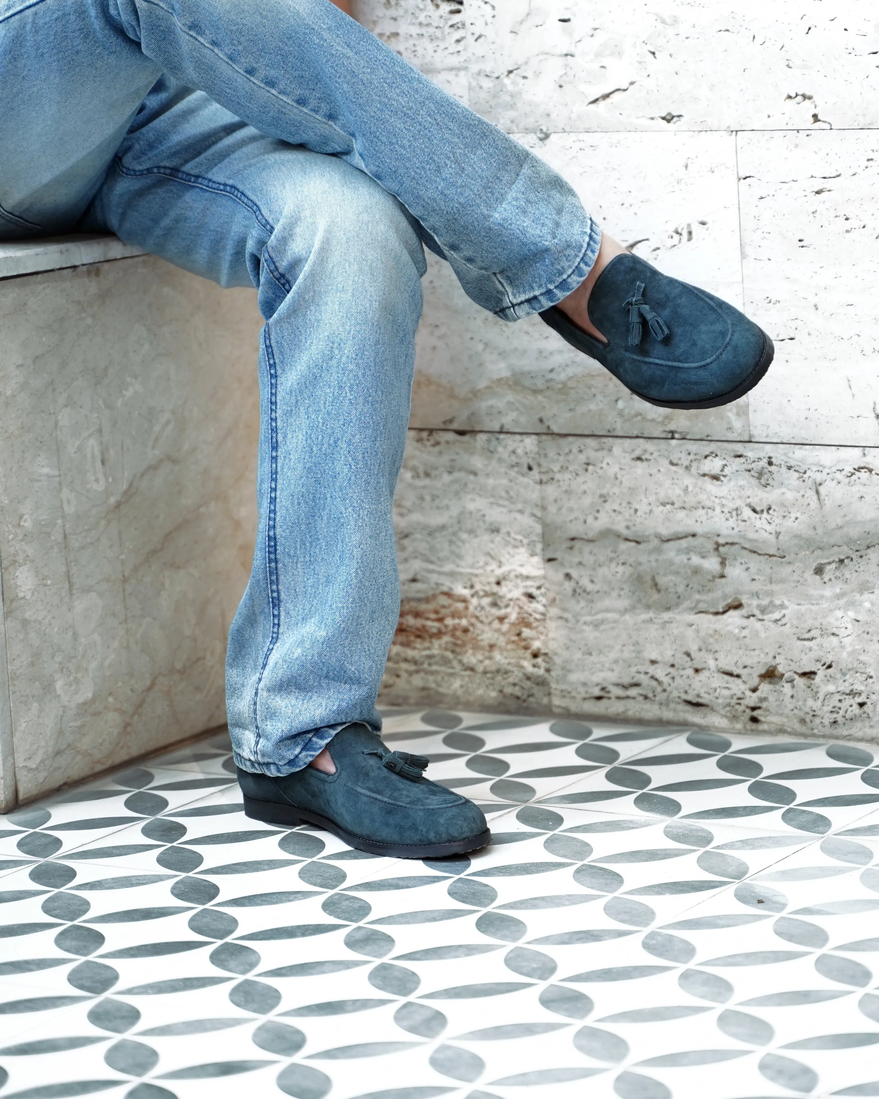 Palmer - Men's Navy Blue Kid Suede Loafer