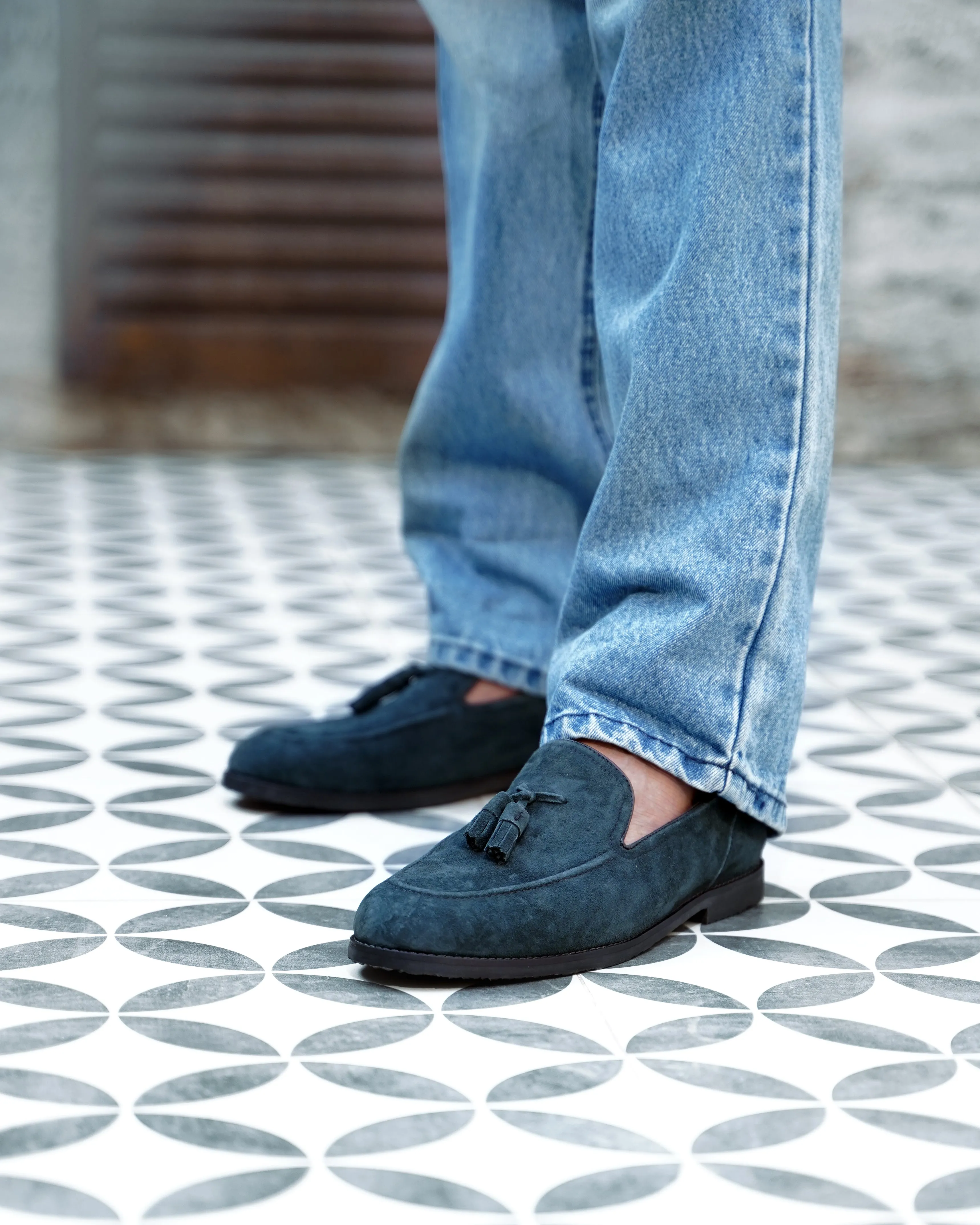 Palmer - Men's Navy Blue Kid Suede Loafer