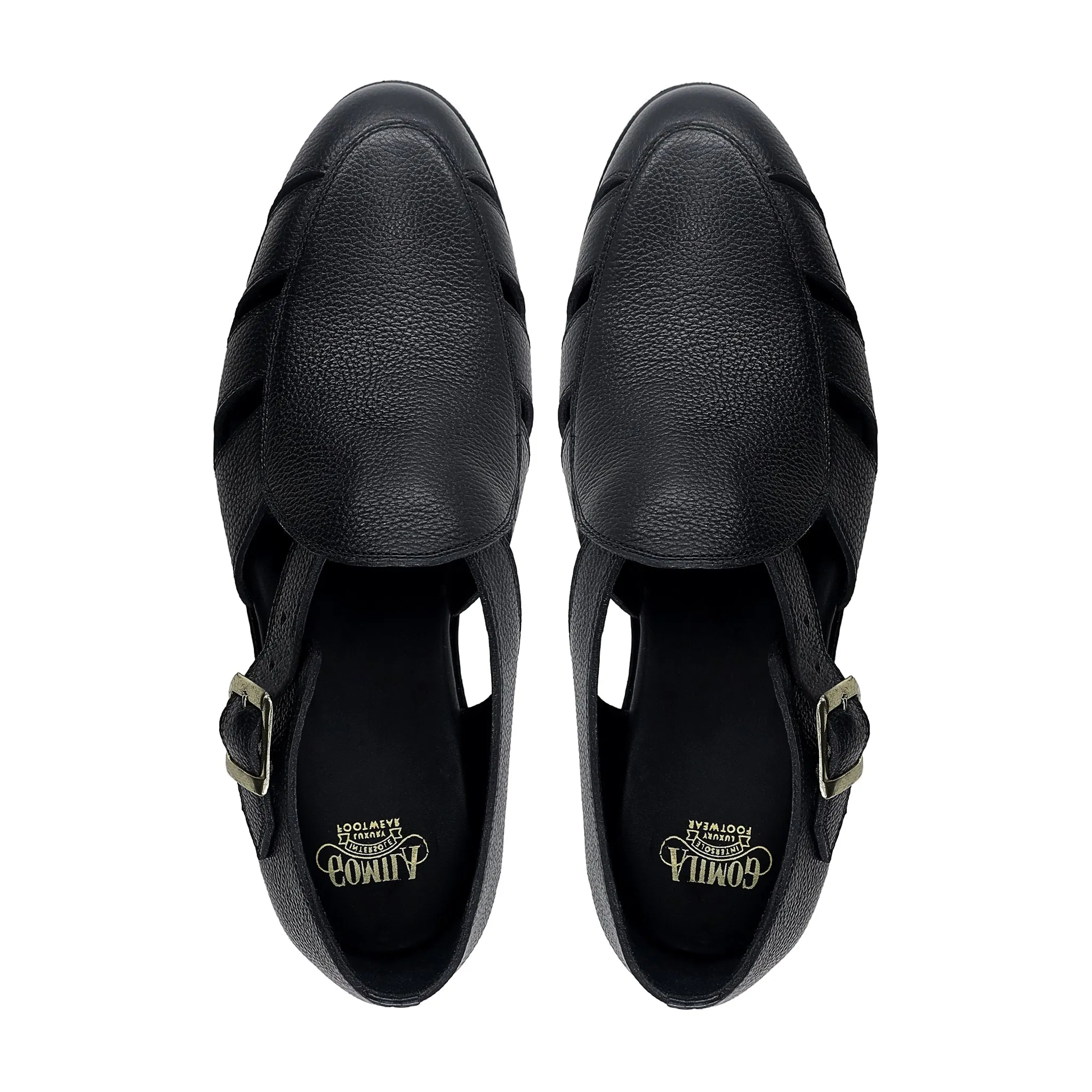 Pedri - Men's Black Pebble Grain Leather Sandal