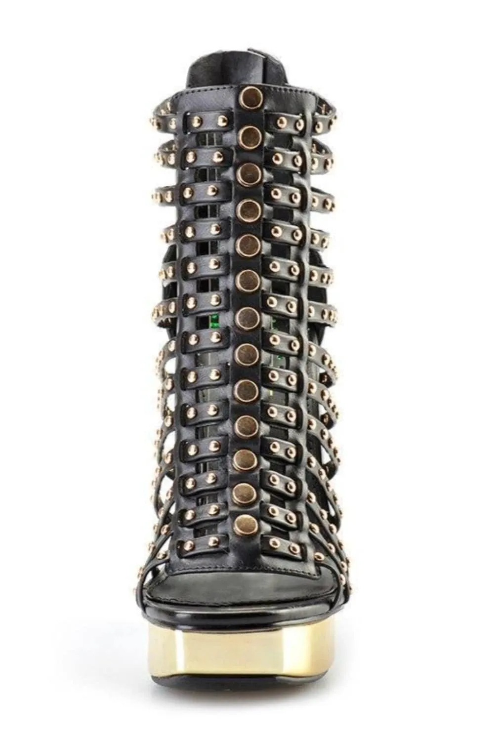 Platform High Heel Studded Ankle Boots - Black