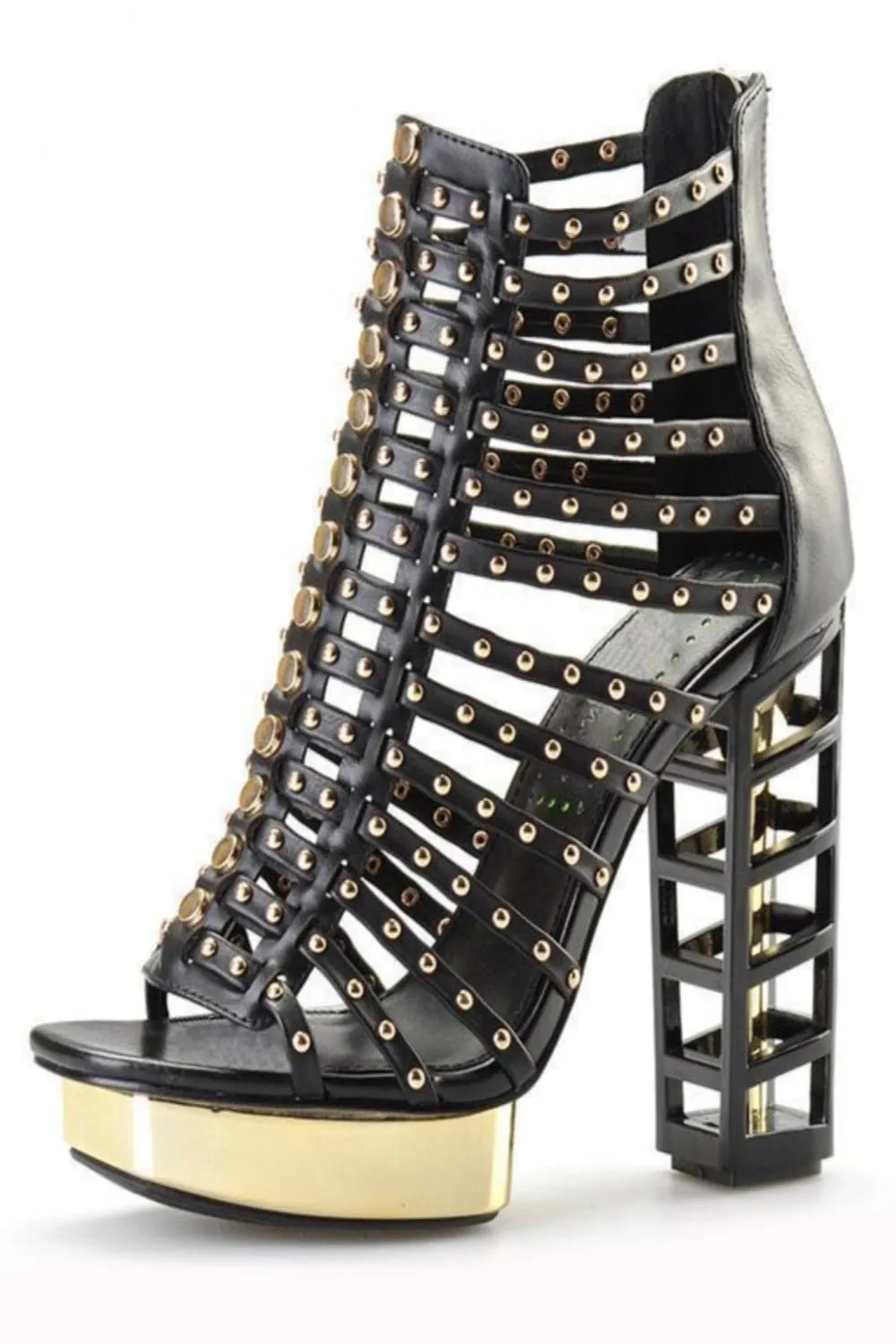 Platform High Heel Studded Ankle Boots - Black