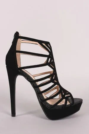 Qupid Nubuck Caged Cutout Stiletto Platform Heel