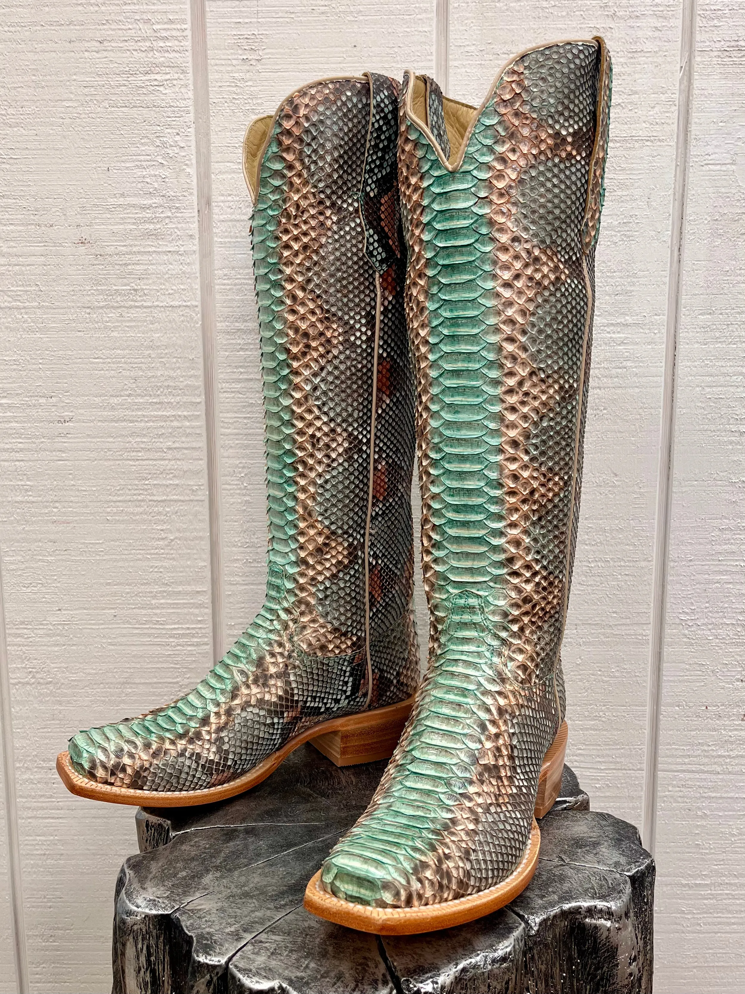 R. Watson Teal & Copper 17" Python Cowgirl Boots RWL7214