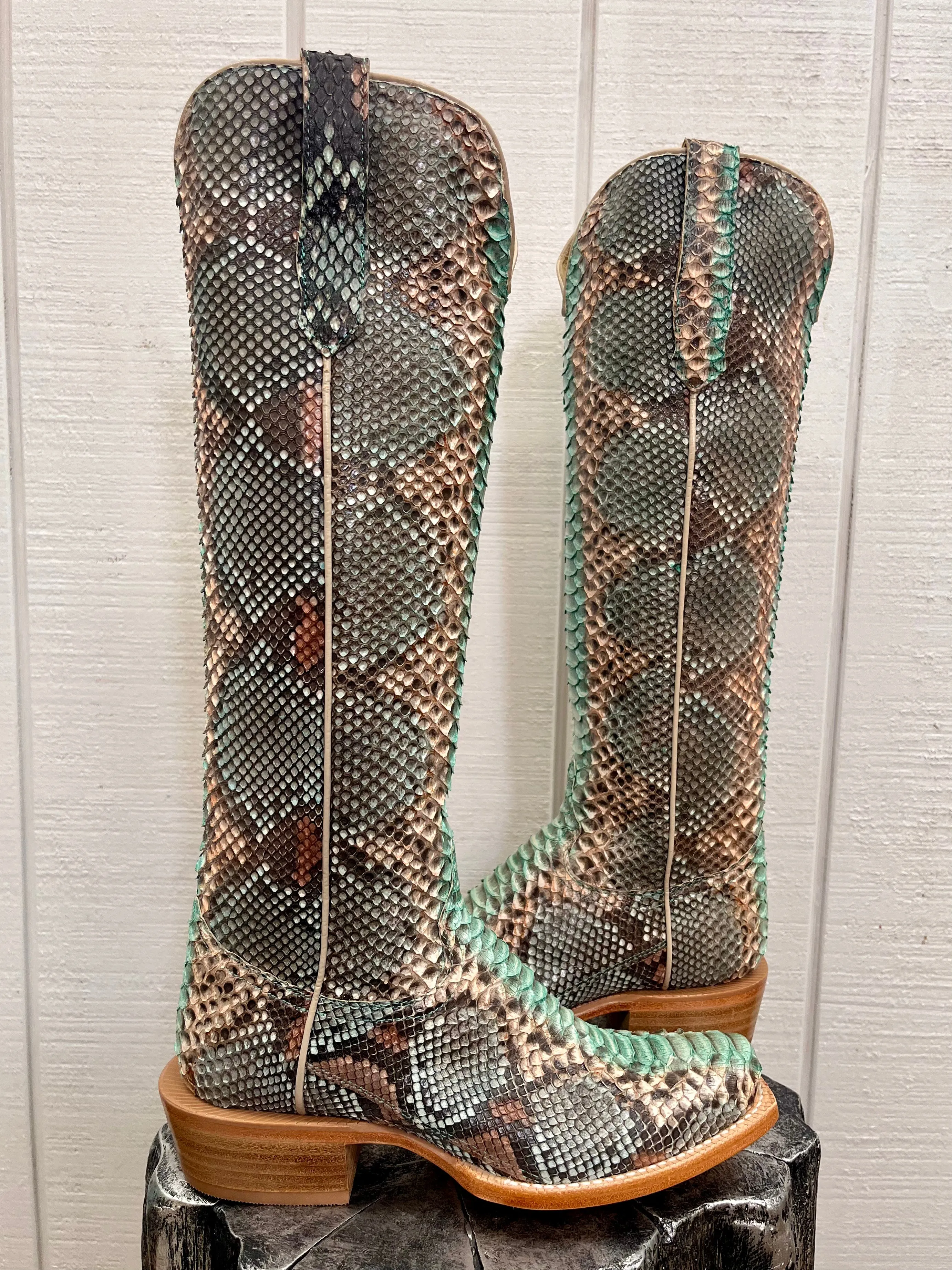 R. Watson Teal & Copper 17" Python Cowgirl Boots RWL7214