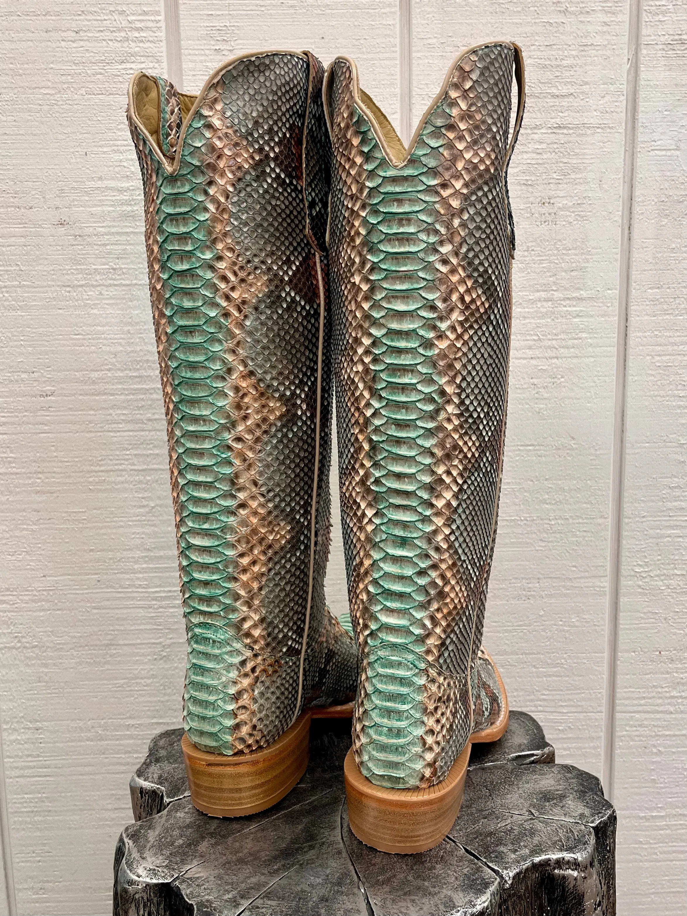 R. Watson Teal & Copper 17" Python Cowgirl Boots RWL7214
