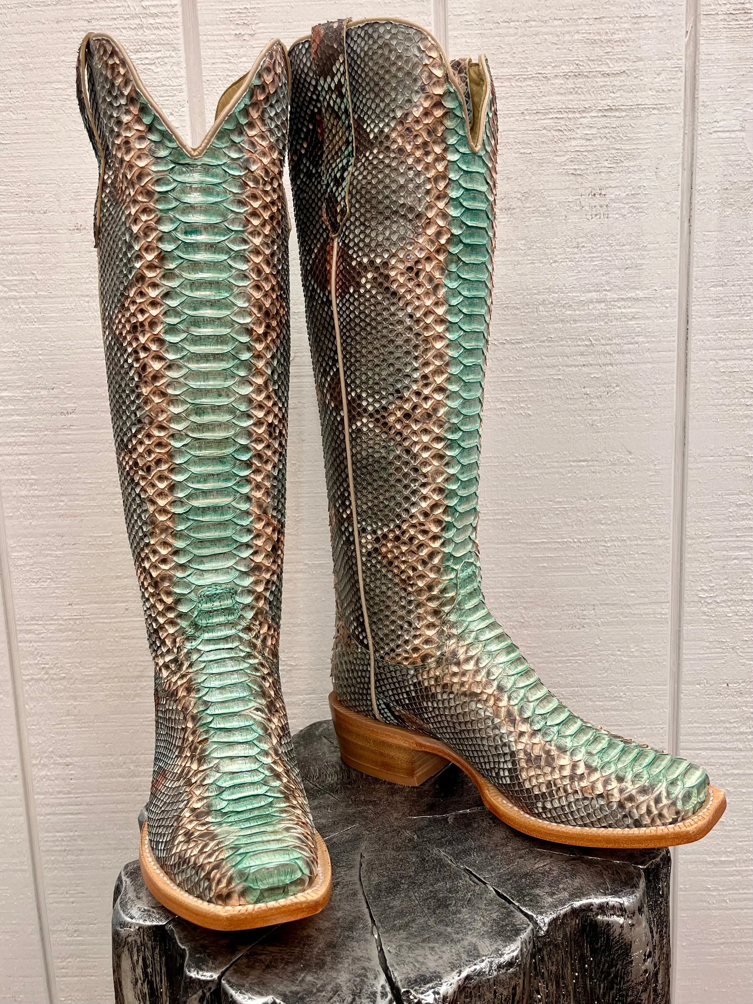 R. Watson Teal & Copper 17" Python Cowgirl Boots RWL7214