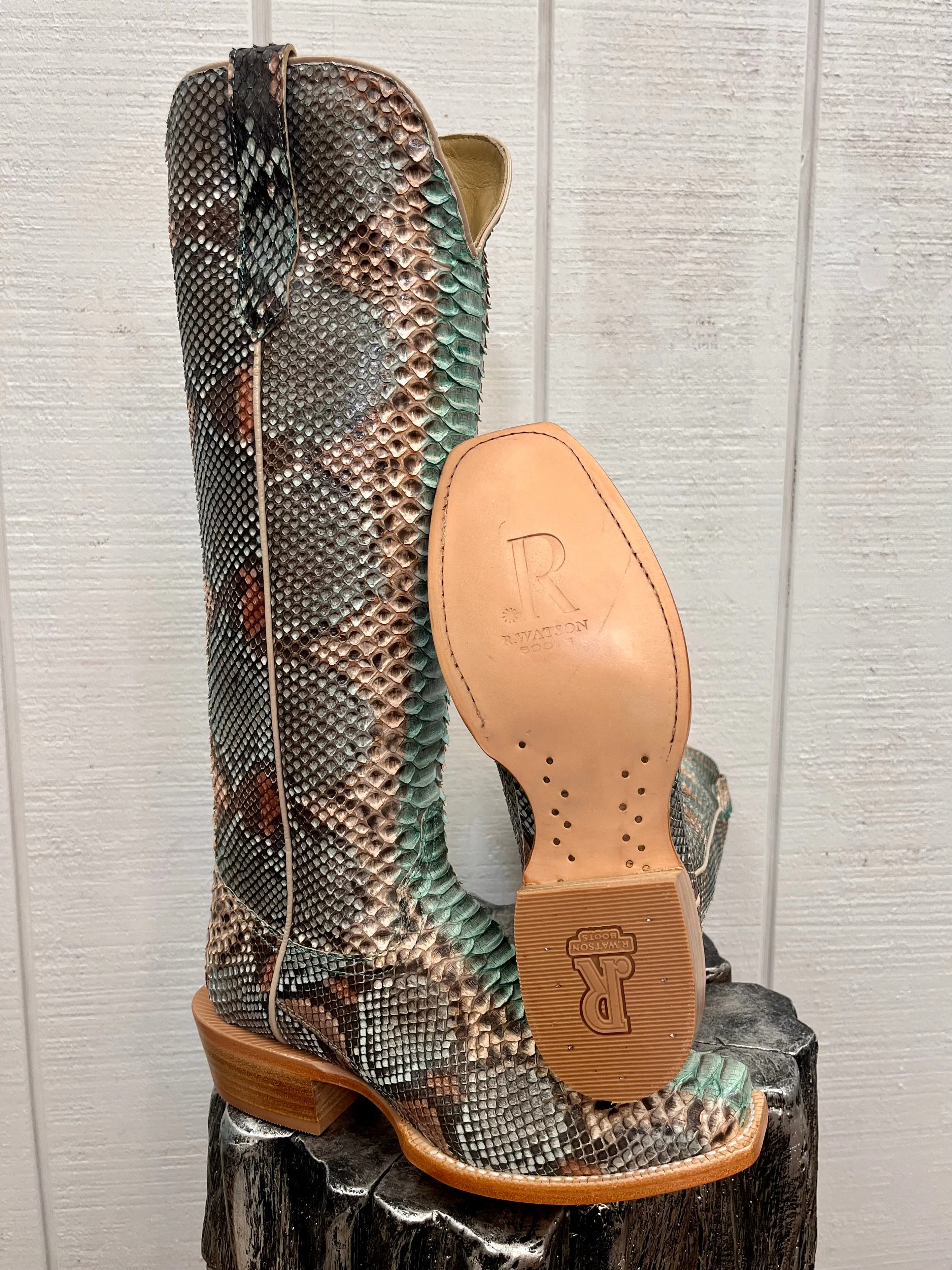 R. Watson Teal & Copper 17" Python Cowgirl Boots RWL7214