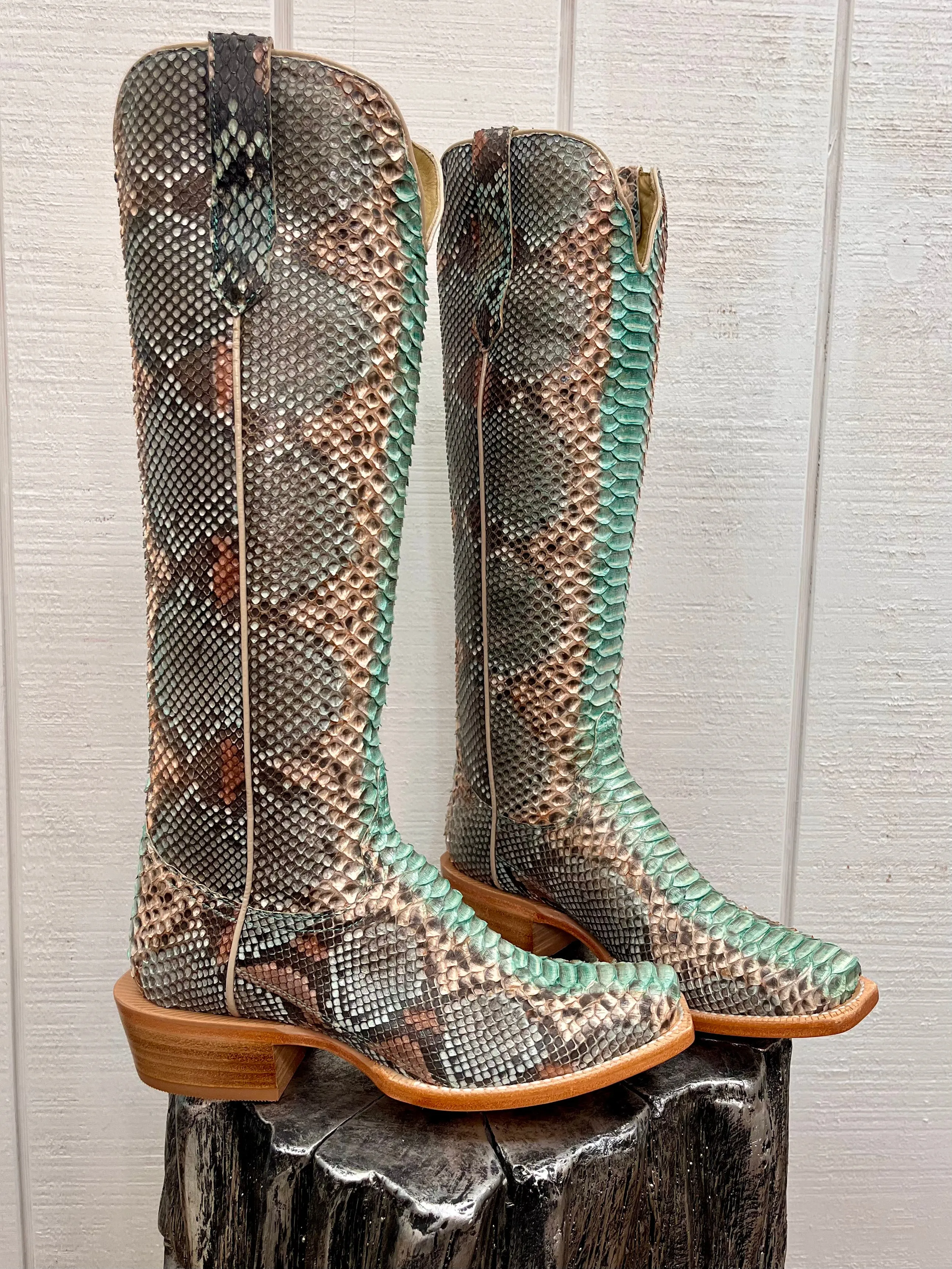 R. Watson Teal & Copper 17" Python Cowgirl Boots RWL7214