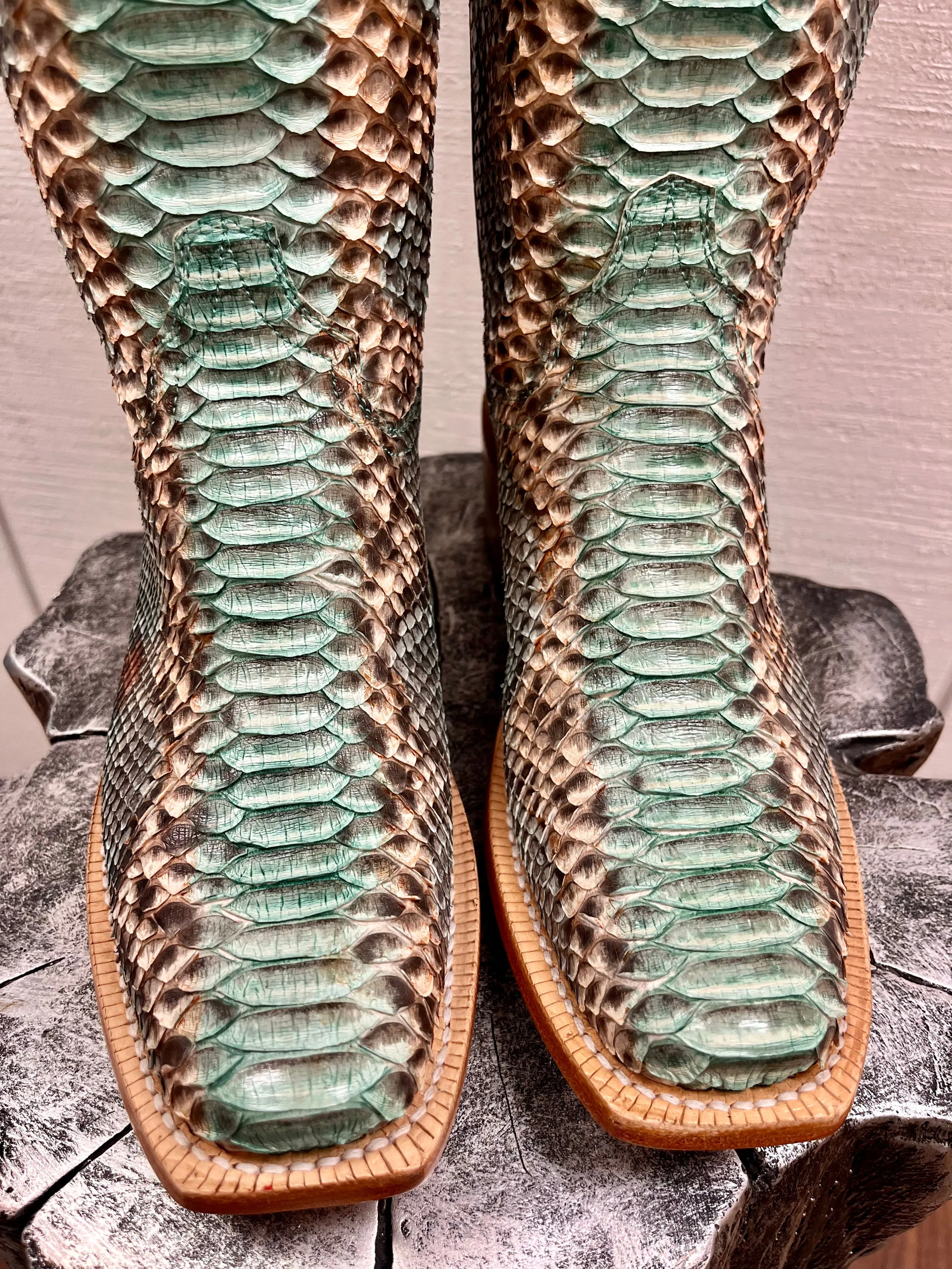 R. Watson Teal & Copper 17" Python Cowgirl Boots RWL7214