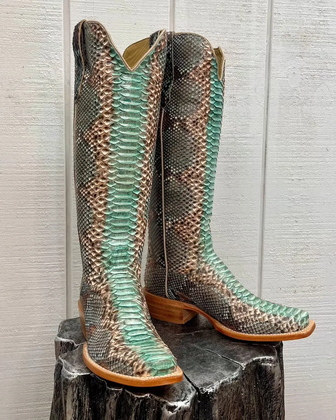 R. Watson Teal & Copper 17" Python Cowgirl Boots RWL7214