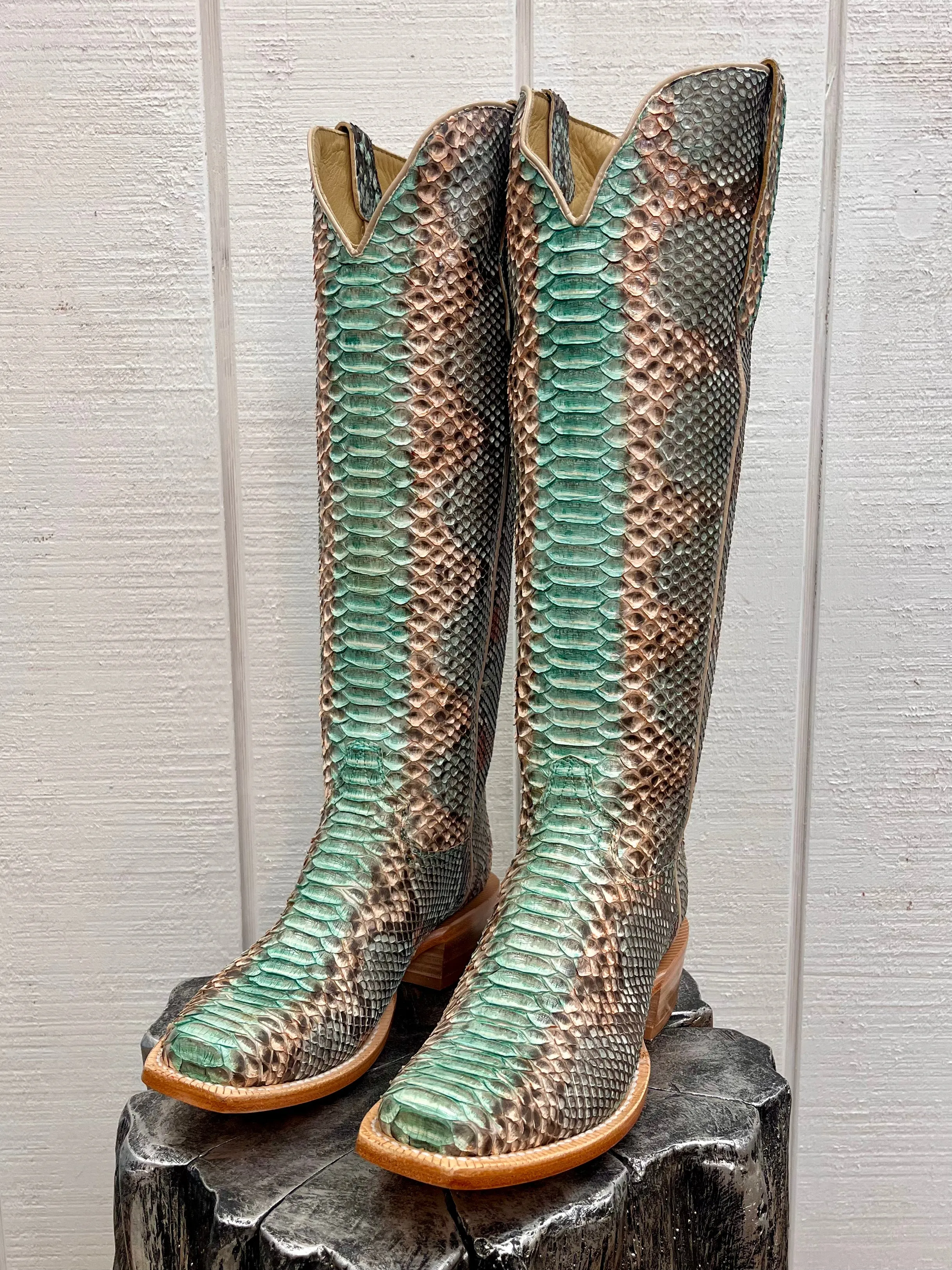 R. Watson Teal & Copper 17" Python Cowgirl Boots RWL7214