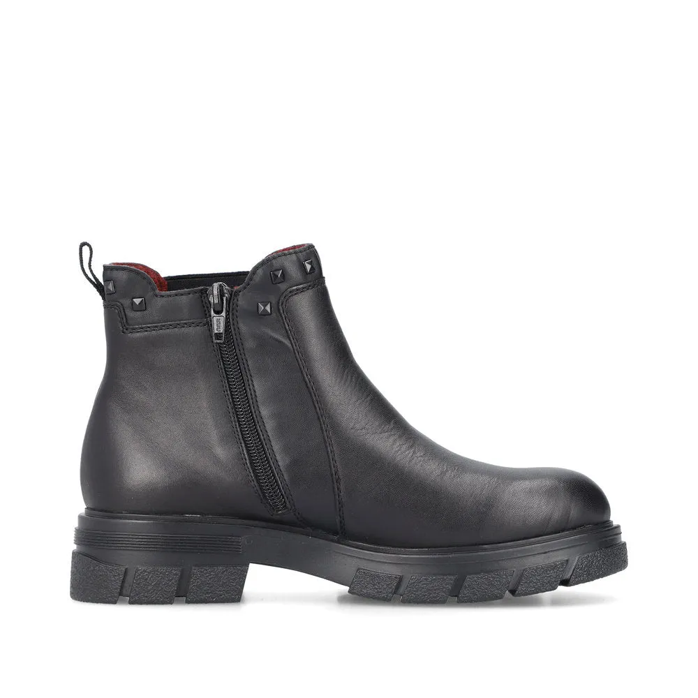Rieker Ladies Boot Z915 Chunky soled Ankle boot with Elastic side and zip BLACK Z9154-00