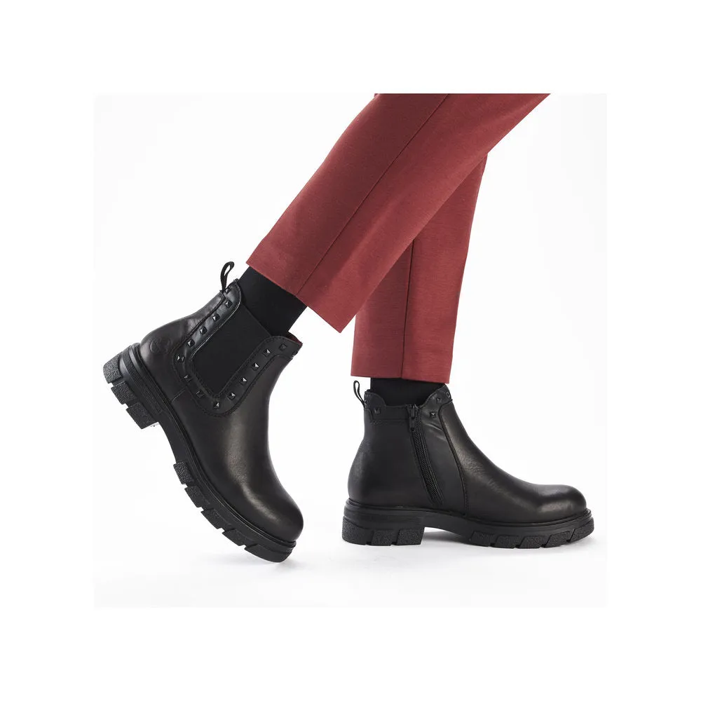 Rieker Ladies Boot Z915 Chunky soled Ankle boot with Elastic side and zip BLACK Z9154-00