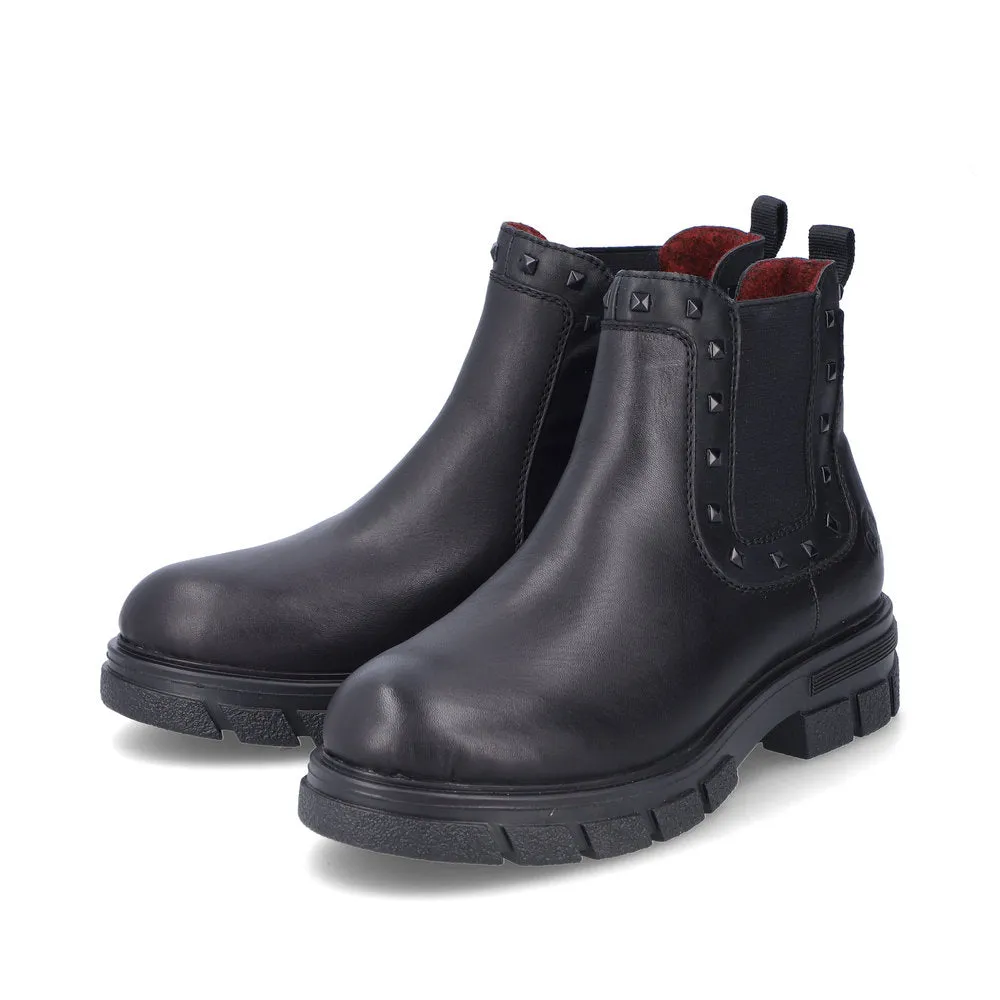 Rieker Ladies Boot Z915 Chunky soled Ankle boot with Elastic side and zip BLACK Z9154-00