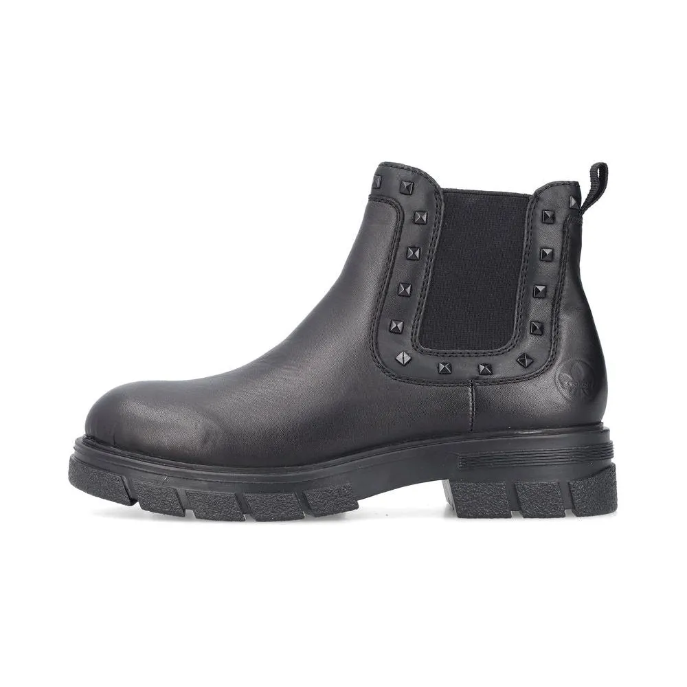 Rieker Ladies Boot Z915 Chunky soled Ankle boot with Elastic side and zip BLACK Z9154-00