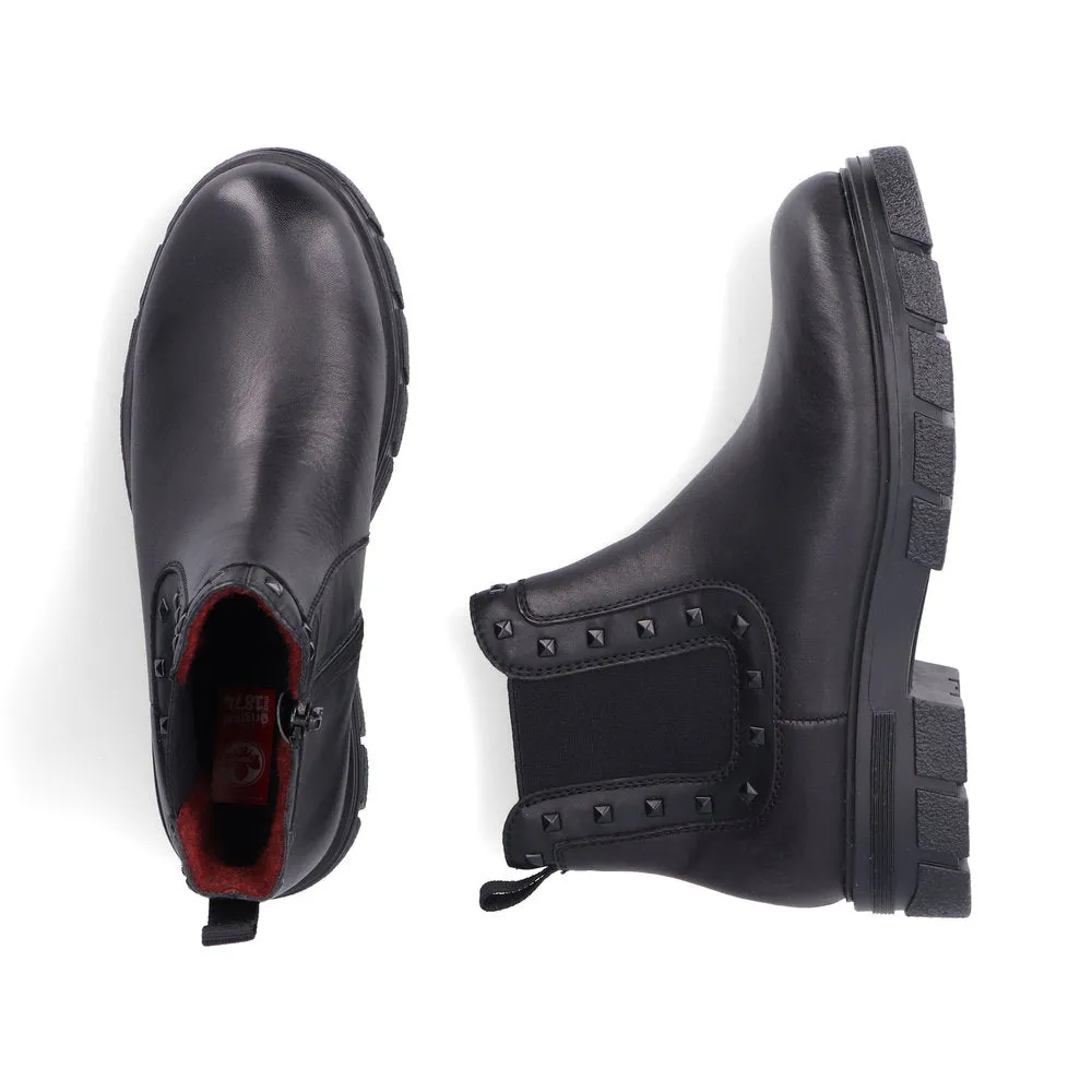 Rieker Ladies Boot Z915 Chunky soled Ankle boot with Elastic side and zip BLACK Z9154-00