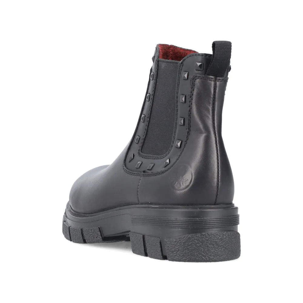 Rieker Ladies Boot Z915 Chunky soled Ankle boot with Elastic side and zip BLACK Z9154-00