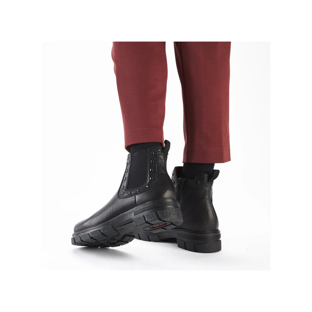 Rieker Ladies Boot Z915 Chunky soled Ankle boot with Elastic side and zip BLACK Z9154-00