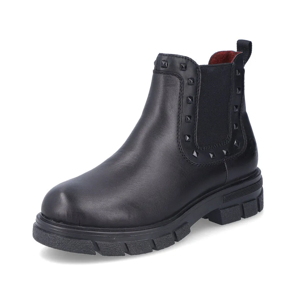 Rieker Ladies Boot Z915 Chunky soled Ankle boot with Elastic side and zip BLACK Z9154-00