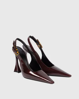 Sagan Leopard Buckle Slingback Flared Heels In Wine