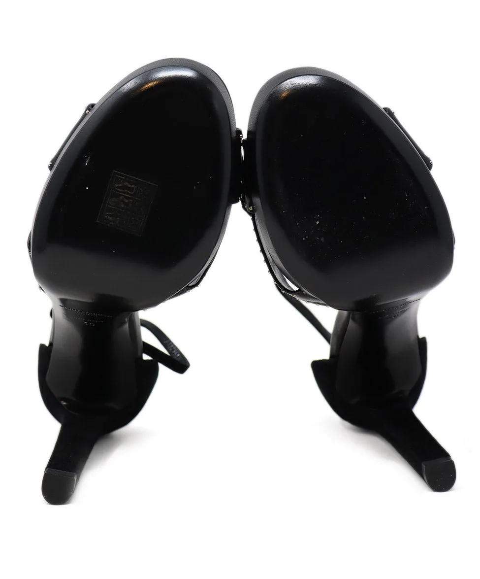 Saint Laurent Black Leather & Suede Stud Heels sz 11