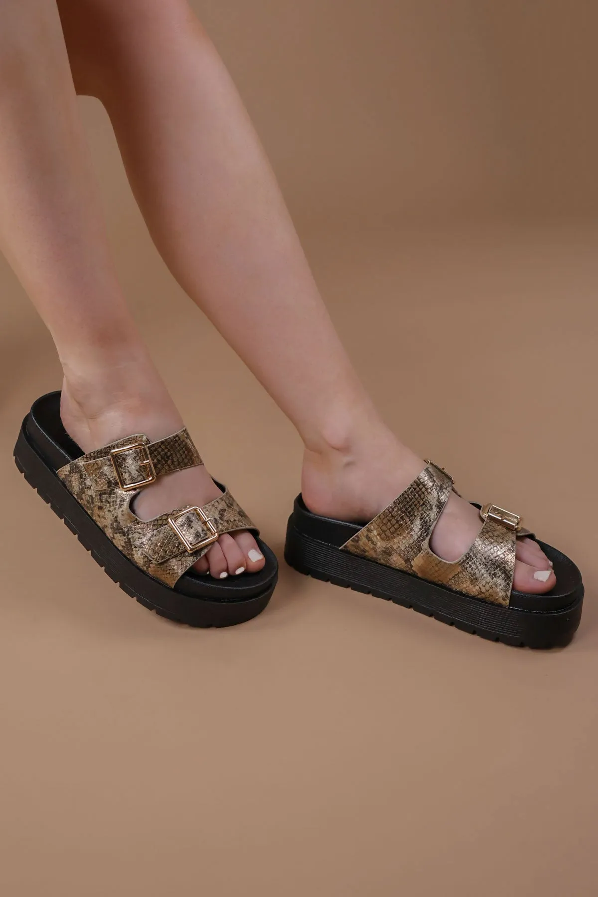 Snake Chunky Buckle Sandals