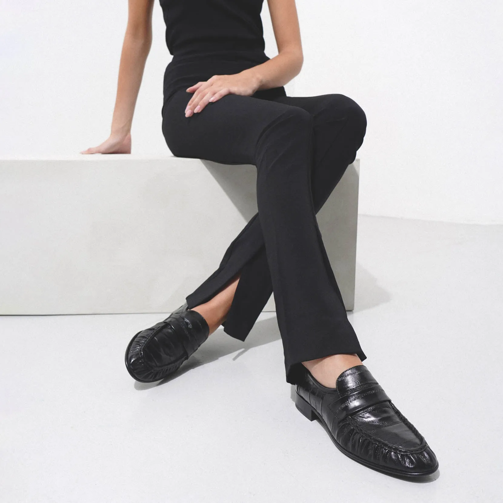 Soft black eel loafers