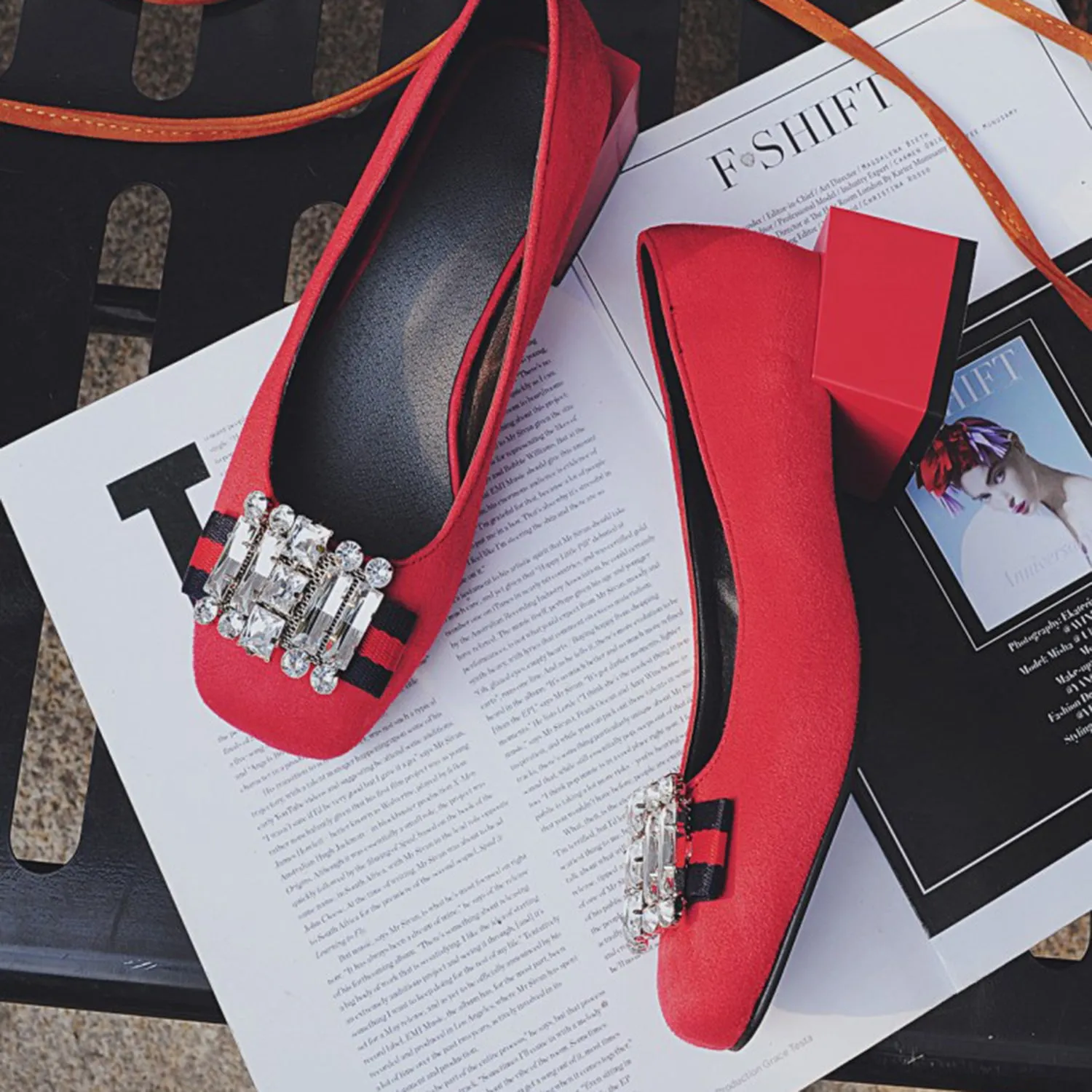 Square Toe Sequins Rhinestones Wedge Loafers