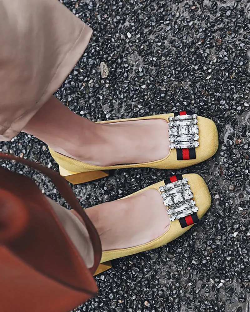 Square Toe Sequins Rhinestones Wedge Loafers