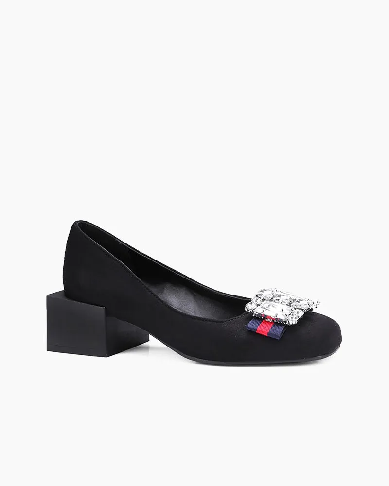 Square Toe Sequins Rhinestones Wedge Loafers