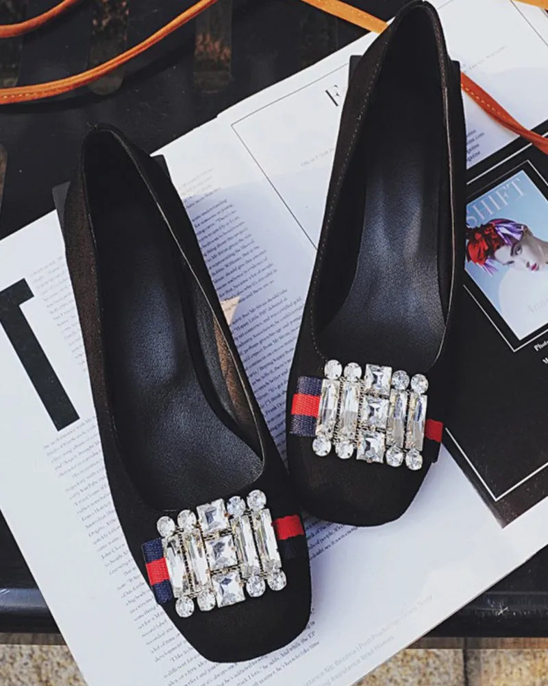 Square Toe Sequins Rhinestones Wedge Loafers